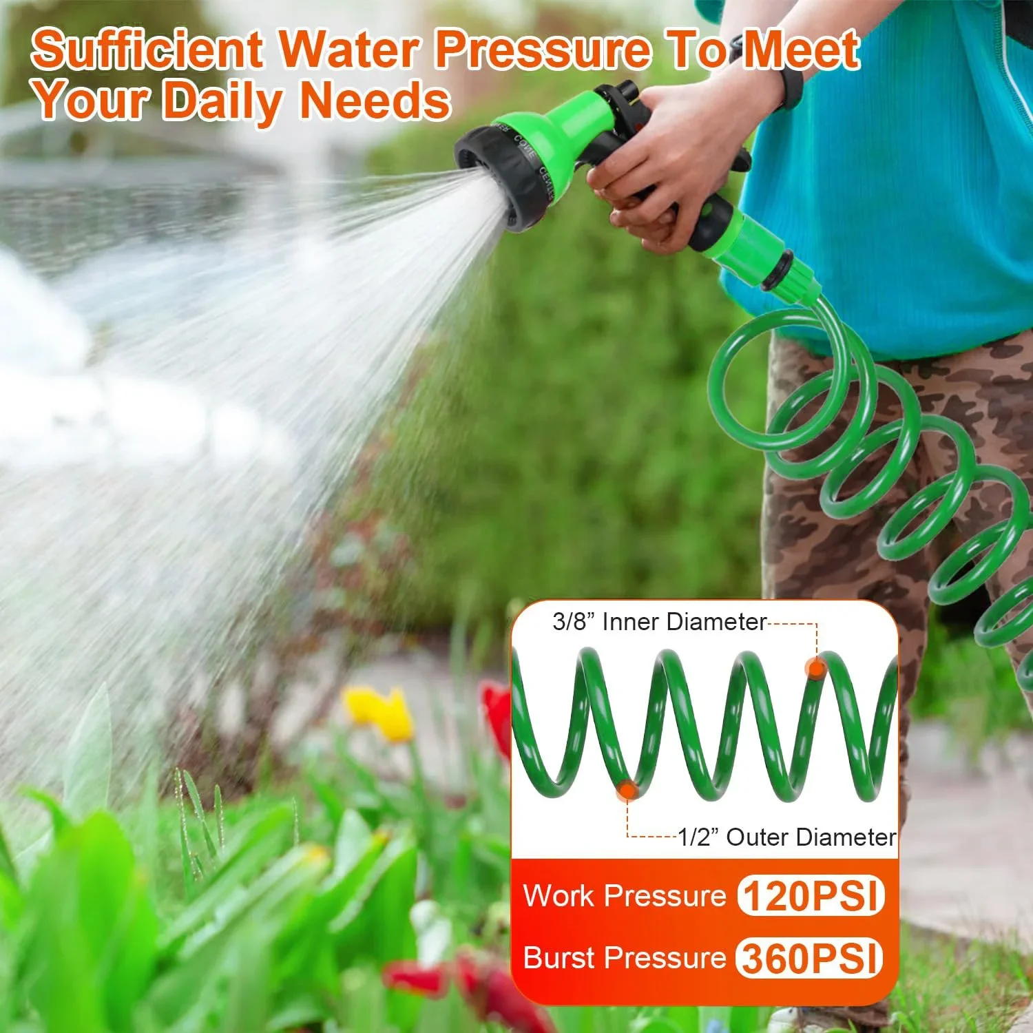 Garden Irrigation Water Hose Car Cleaning Spring Pipe Plastic Hose Sprinkler Garden Hose with 8 Patterned Nozzles gallery 4