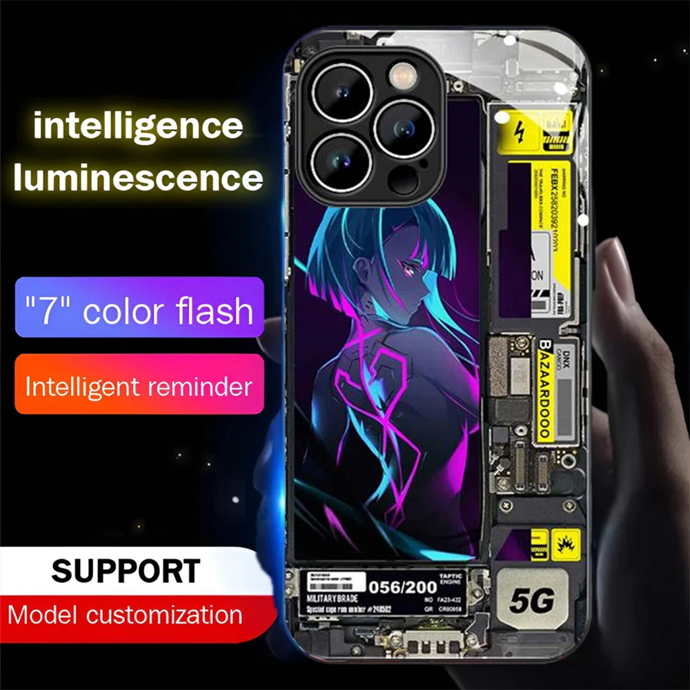 

So Cool Anime Sound Control LED Flash Cases Luminous Glass Cover For Samsung S24 S23 S22 S21 S20 FE Note 10 20 Plus Ultra A54