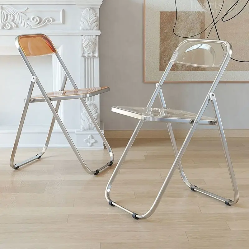 

Household Transparent Folding Chair Fashion Crystal Dining Chair Light Stool With Backrest Photography Chair And Makeup Chairs