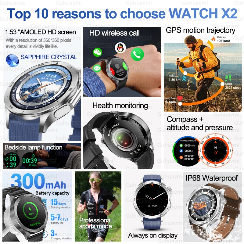 2025 Originale Per OPPO OROLOGIO X2 Schermo In Vetro Zaffiro Smart Watch GPS Track Bussola Monitoraggio Della Salute Chiamata Bluetooth Smartwatch