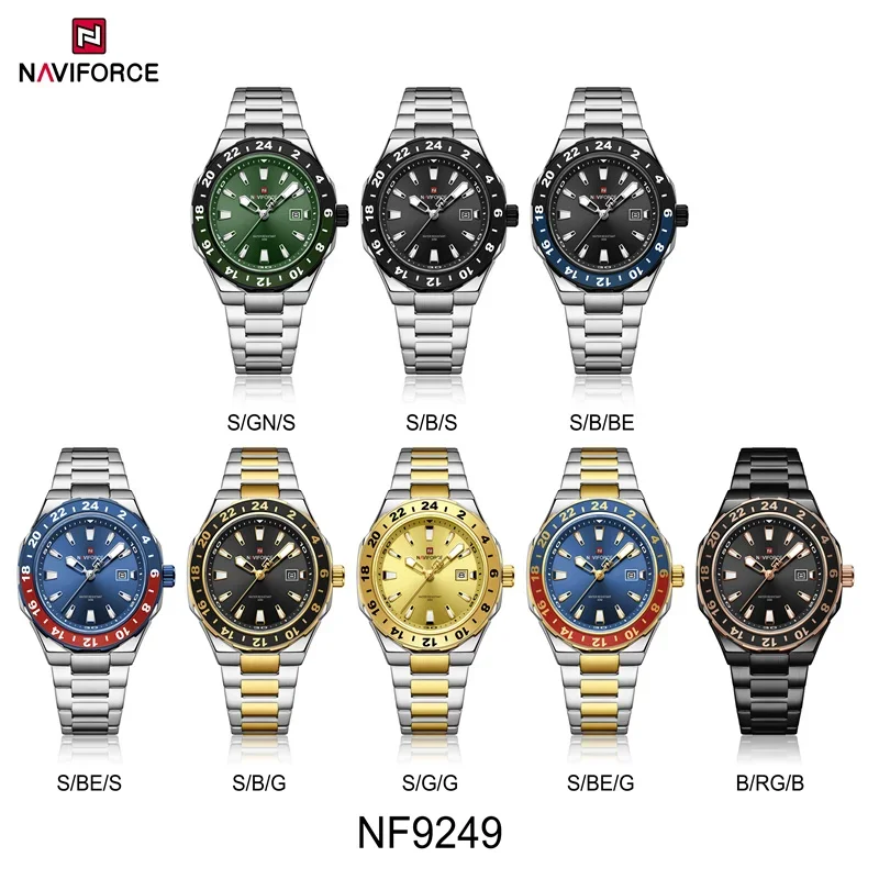 NAVIFORCE NF9249 Reloj luminoso con correa de acero inoxidable minimalista clásico con indicador de fecha de cuarzo informal para hombre