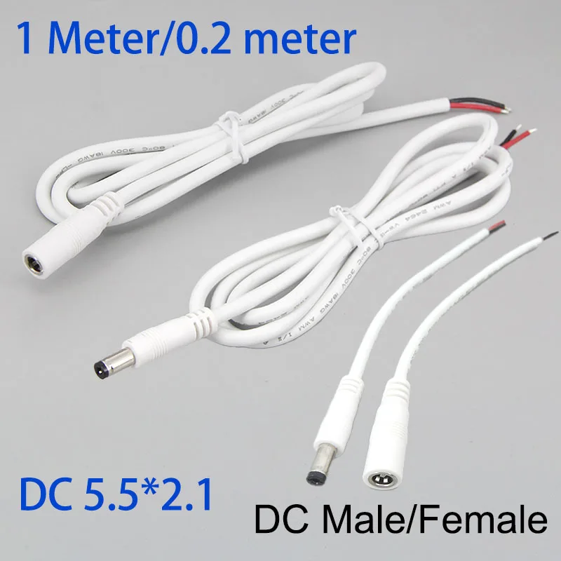 0.2m 1m 18awg 7A DC Male DC Female Power Supply extension Cable 5.5mmx2.1mm Connector Current Copper Wire For cctv IP camera