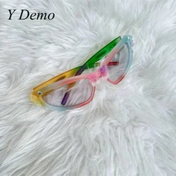 Y Demo Y2k Jelly Bear Gradient Sweet Decorative Plastic Eyeglass Women Cosplay Eyewear