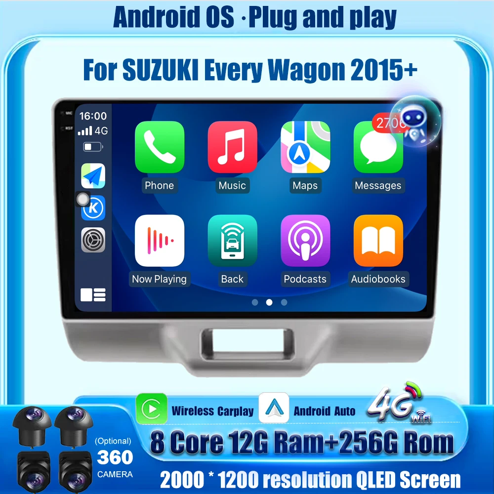 

Android 16 Auto Car Radio Multimedia 9'' For SUZUKI Every Wagon 2015+ Video Player Navigation GPS 360 Camera BT Carplay 4G WIFI