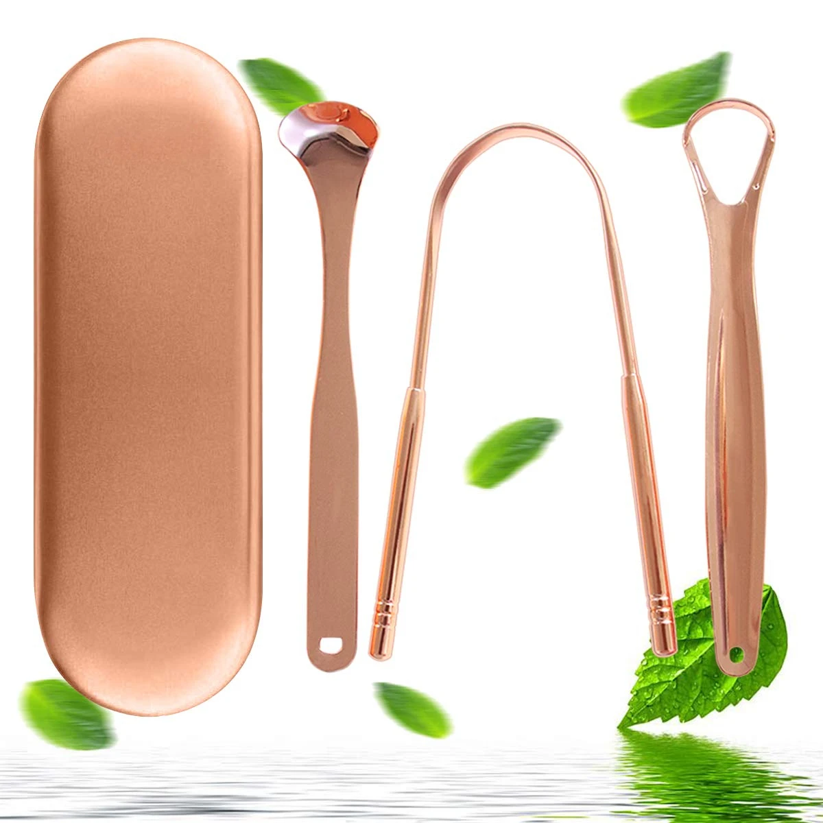 4pcs Stainless Steel Tongue Scraper Tongue Cleaner Oral Cleaning Tool to Reduce Bad Breath  with Storage Case Rose Gold