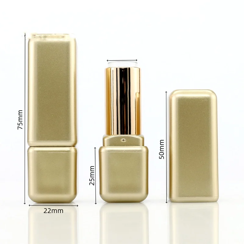 Tube de rouge à lèvres carré en or mat, Tube vide de baume à lèvres, matériel d'emballage cosmétique de 12.1mm, nouveau produit 2025, 10/30/50 pièces