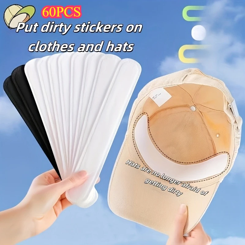 60pcs Disposable Sweat Absorbing Pads | Hat Brim Sweat Pads | Collar Protector Pads | Self-Adhesive Collar Patches