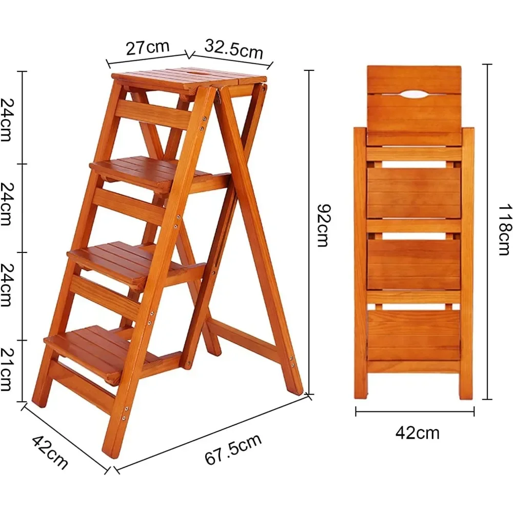 ModernBarStoolsSetBarKitchen Island Chairs3/4 TierWood Step Ladder for Adults, Portable FoldingStepStoolwith Anti-SlipWide Pedal