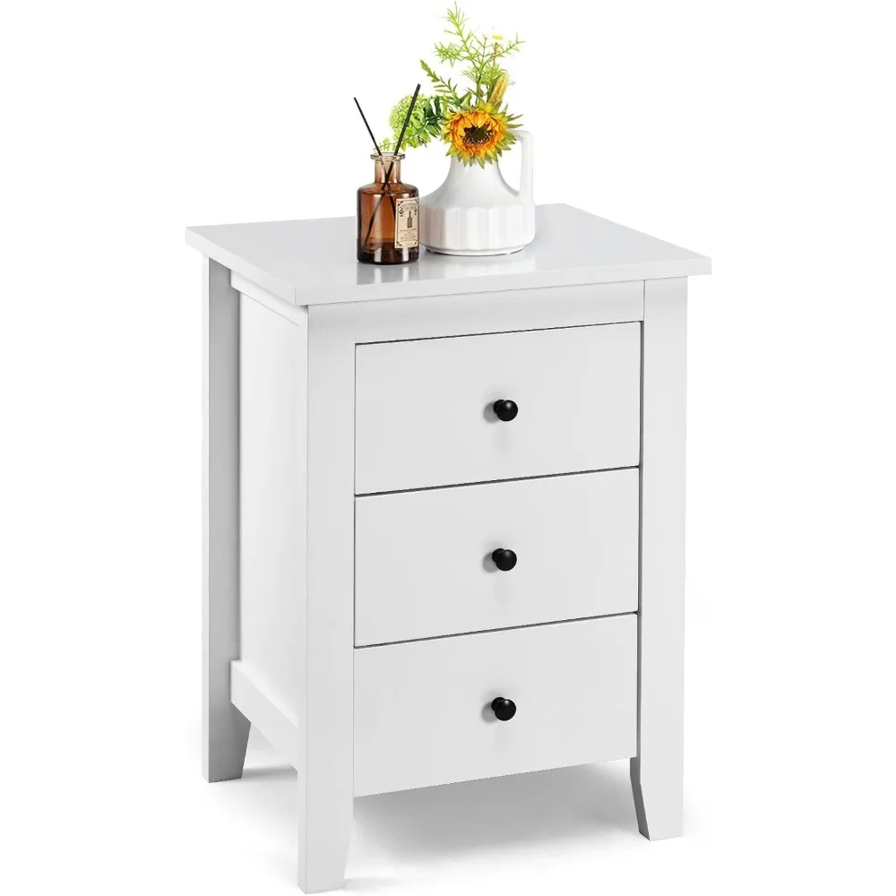 Nightstand, Side Tables with 3 Drawers, Bedroom Side Storage Cabinet, Wooden End Table, Nightstand