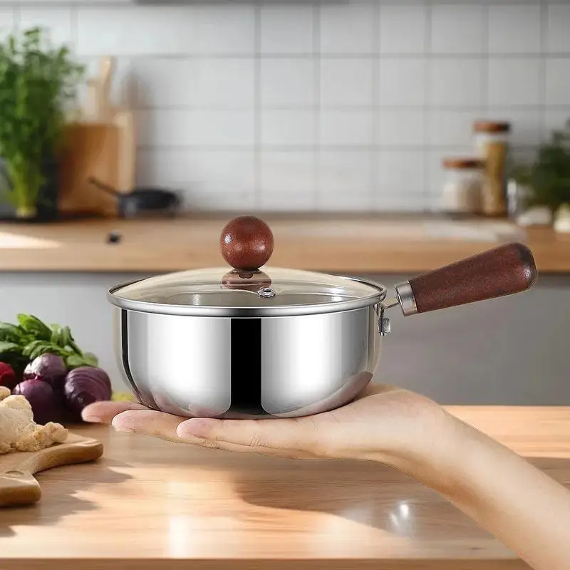 

1 шт., масляный горшок из нержавеющей стали, деревянные мини-горшки для супа, молока, утолщенная маленькая кастрюля, кухонные инструменты, кухонные аксессуары