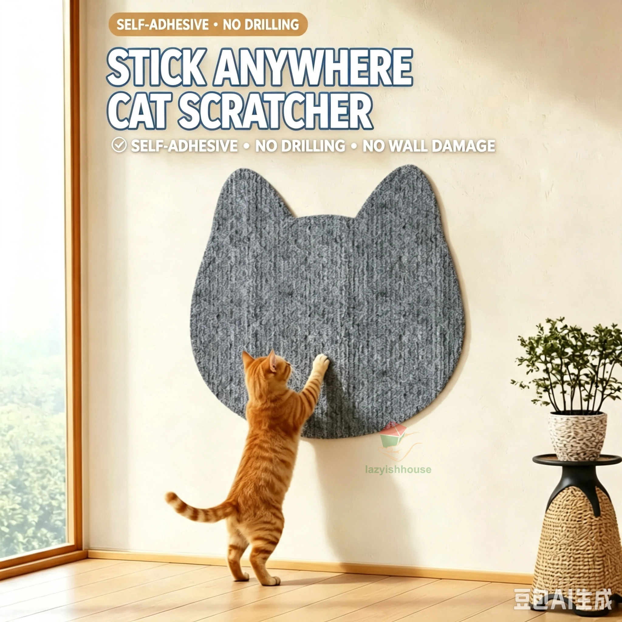 Non Slip Self Adhesive Cat Scratching Board Wall Mounted Cat Scratching Pad, Durable And Cuttable Indoor Furniture Protector