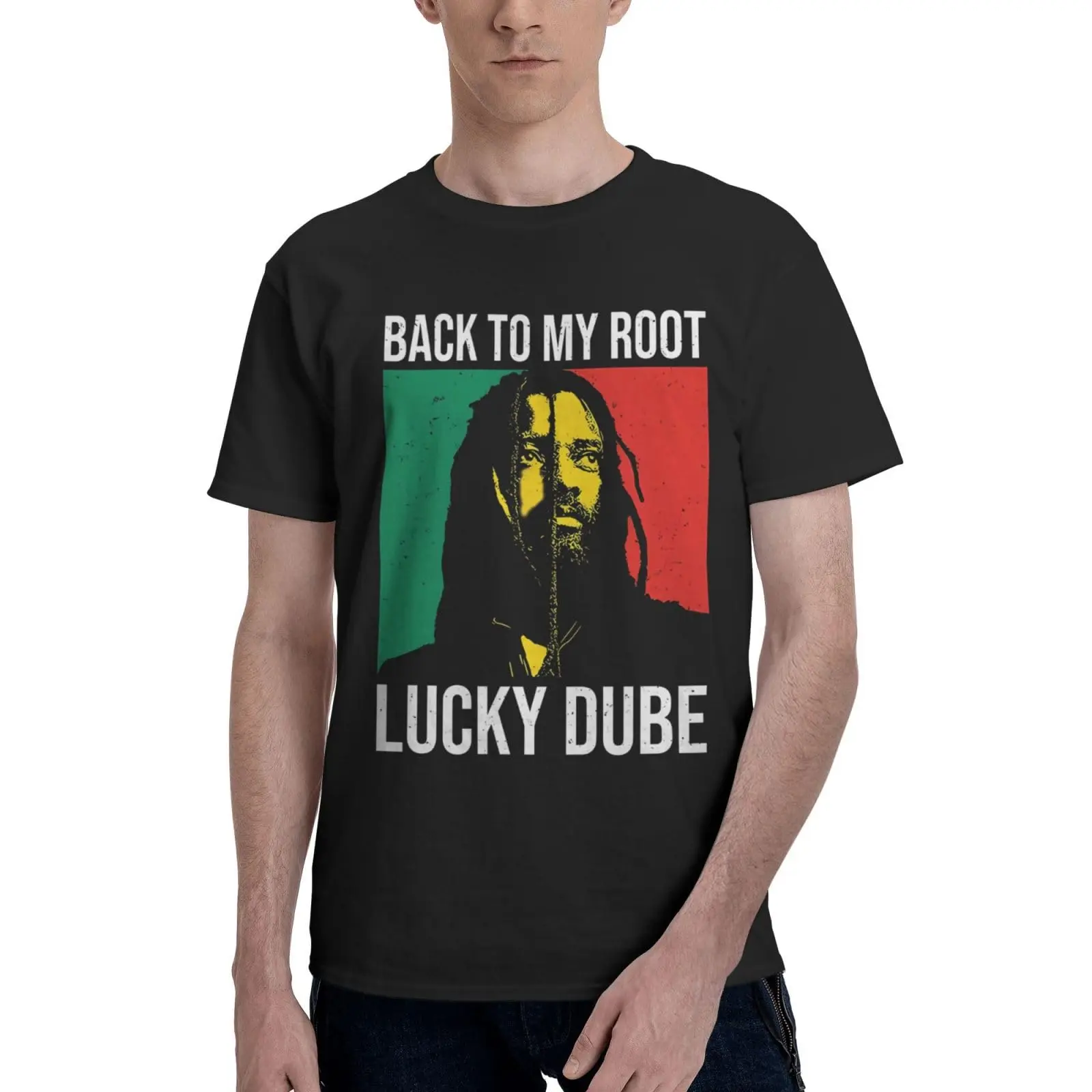 

Lucky Music Dube Mens T-Shirt Summer Sport Cool Short Sleeve Clothes302 BlackCartoon oversizedpattern cotton luxury brand retro