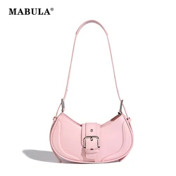 MABULA Adjustable Strap Female Underarm Shoulder Bag Vegant Leather Korean Stylish Hobo Tote Purse Hald Moon Cross Body Handbag