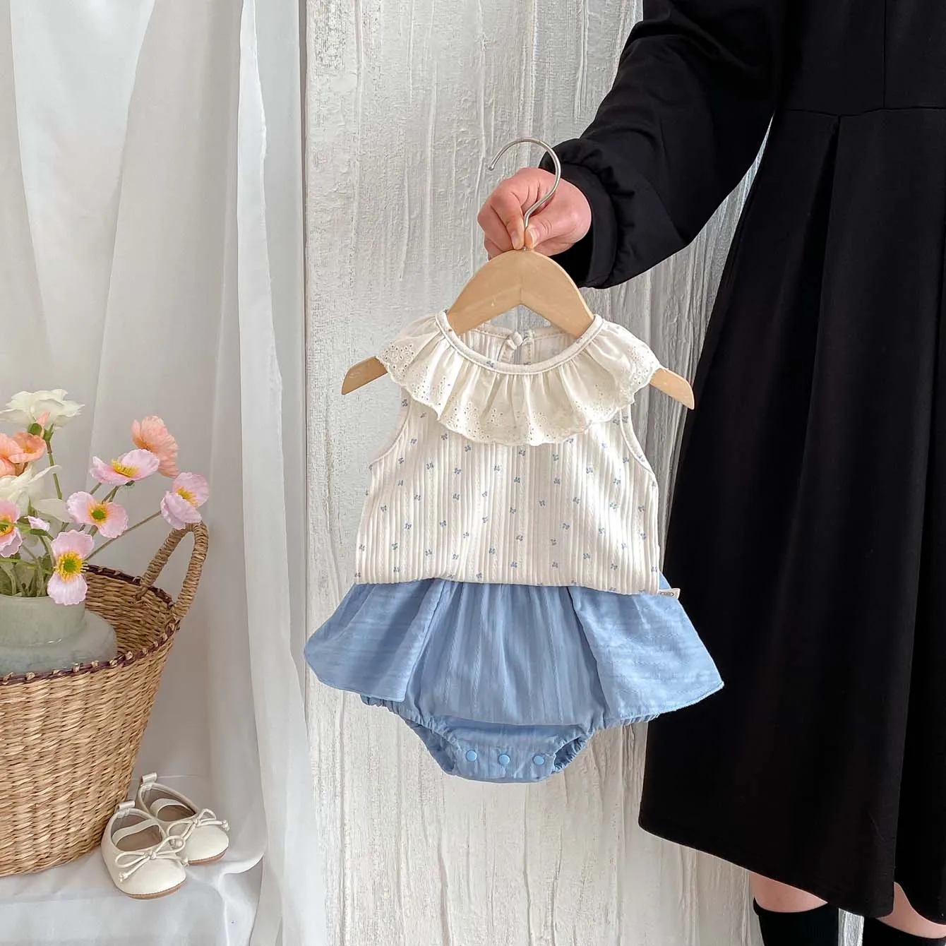 

Ins Summer Baby Sleeveless Doll Collar Printed Vest Short Sleeve Culottes suit, Baby Girl Summer Thin Sweet Cute 2 Pieces suit,