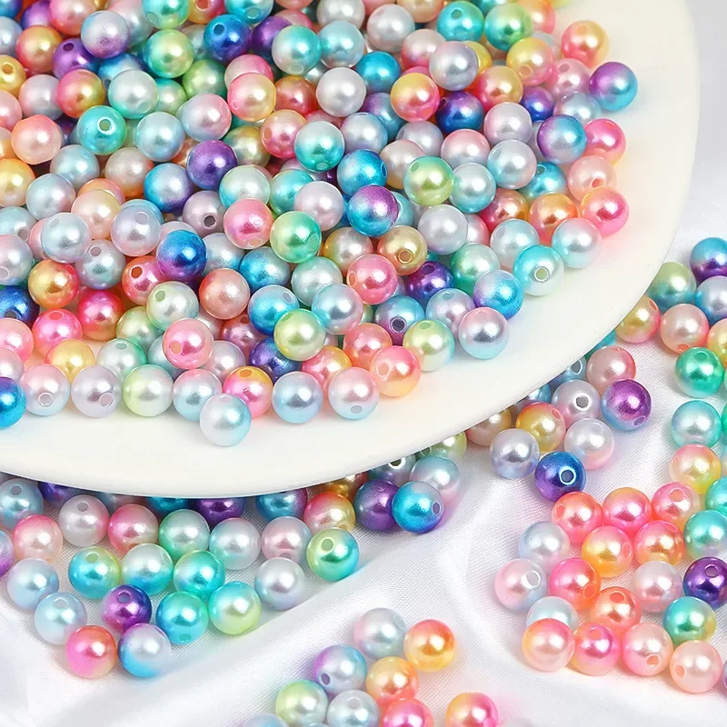 6mm-10mm two-color gradient mermaid bead diy jewelry accessories abs imitation pearl straight hole round bead 500 g/bag