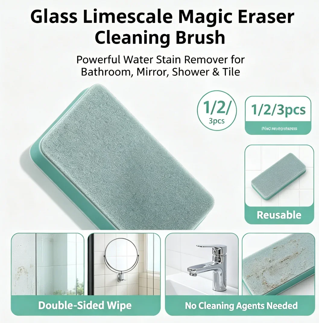 Glass Limescale Magic Eraser Cleaning Brush 1/2/3pcs, Multi-Purpose Bathroom Glass Tile Stain Remover
