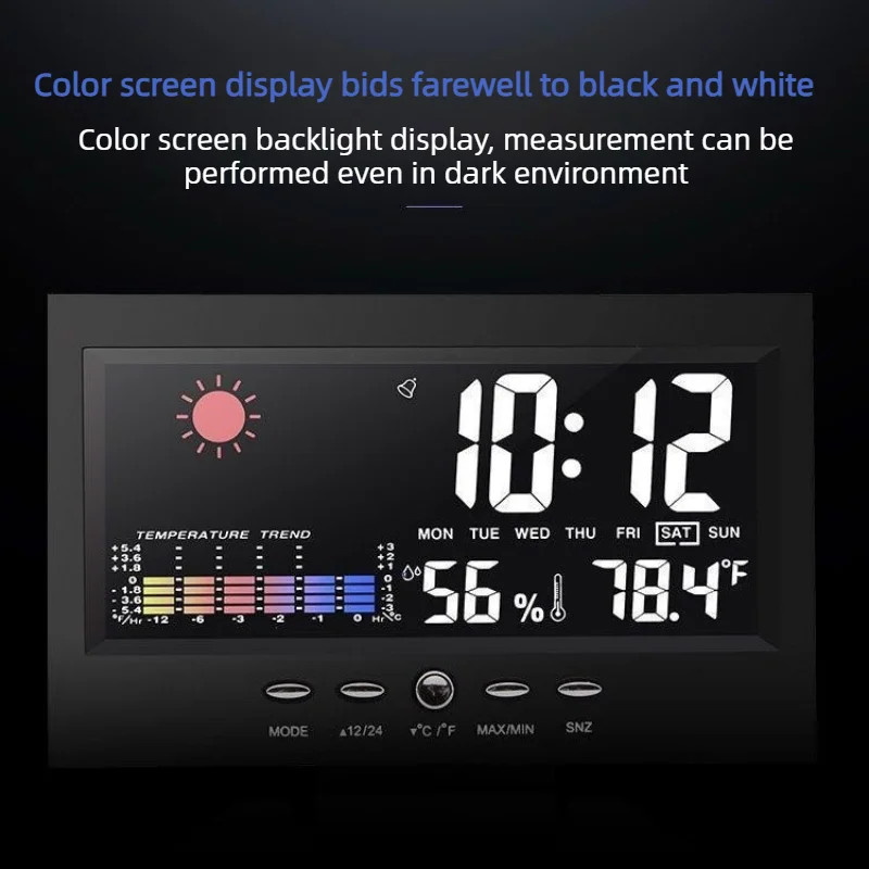 New Calendar Clock, Electronic Weather Alarm Clock, Color Screen, Weather Watch, Indoor Temperature and Humidity Meter, Clock