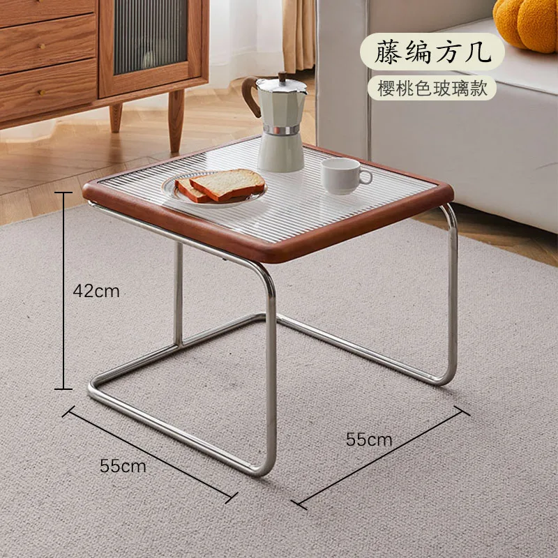 Medieval Style Rattan Coffee Table Glass Side Table Living Room Corner Tea Table Combination Table Muebles