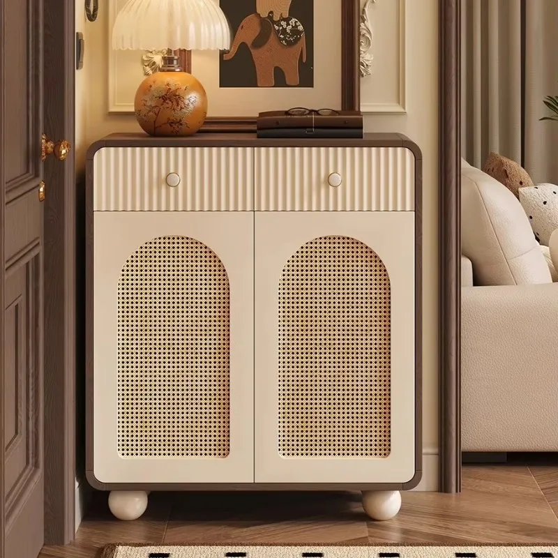 

Modern rattan shoe cabinet, Nordic porch shoe rack with drawer