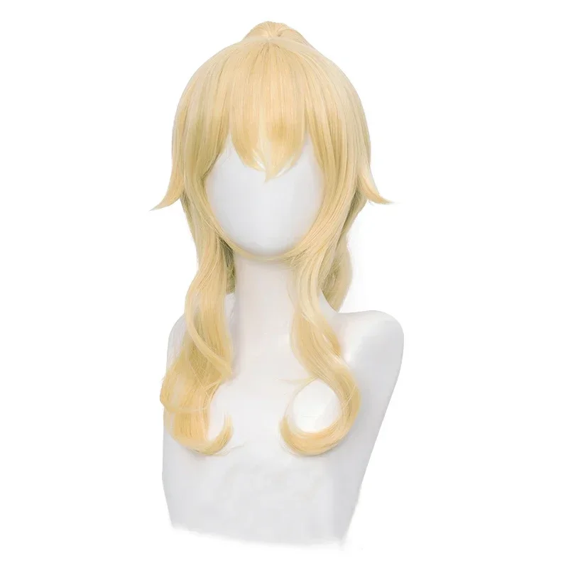 Yandere Simulator Musume Ronshaku 45cm Long Blonde Cosplay Wig with Clip Ponytail Heat Resistant Hair Cosplay Wigs