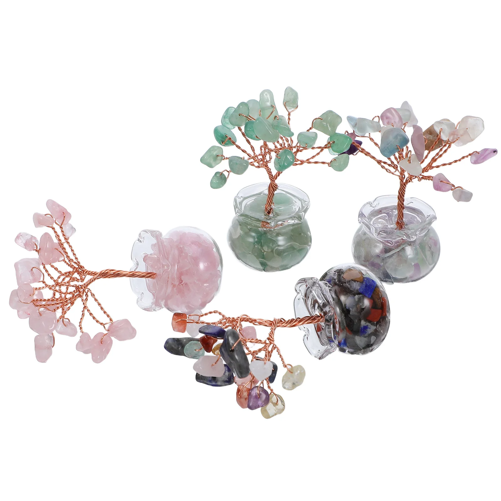 

4Pcs Crystal Tree Desk Ornament Small Money Tree with Glass Base Symbol of Good Fortune Office Study Decor Positive Energy Gift