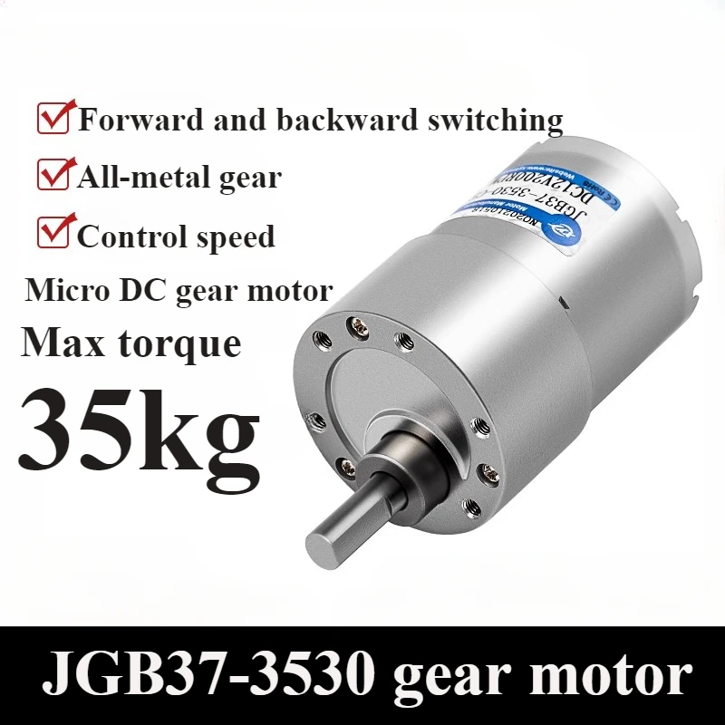 Motorredutor DC JGB37-3530 12/24V com Caixa de Engrenagens Totalmente Metálica 37mm, 7-1600 RPM, Motor de Alto Torque com Eixo Excêntrico