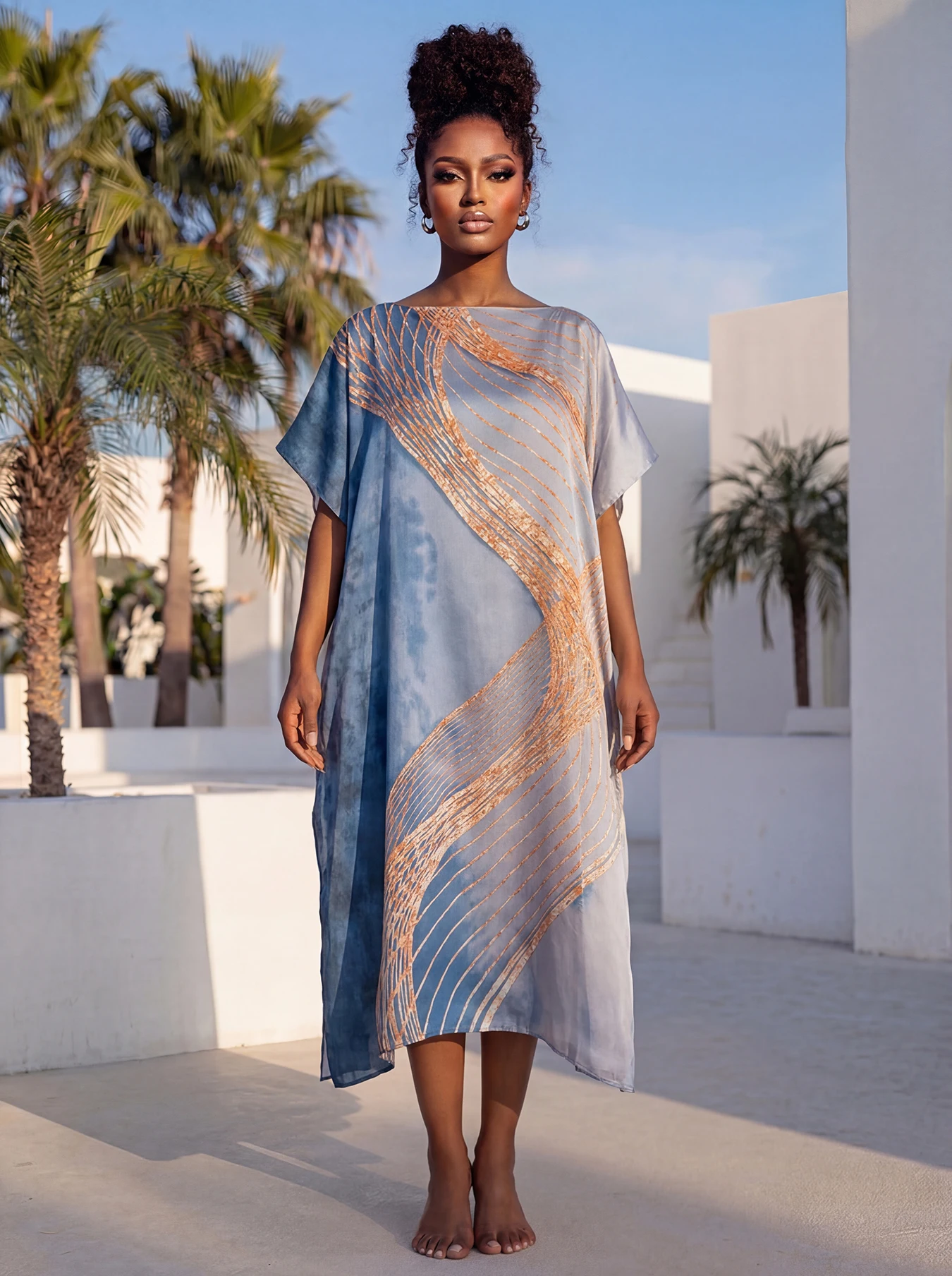 

Plus Size Print Maxi Dress Beachwear One Piece Dress Polyester Silk-Like Fabric Large Size Dresses Women's Fashion Shawl Scraf