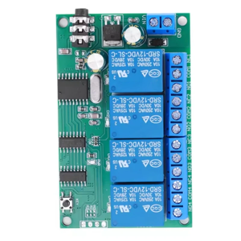 AD22B04 4 Channel DTMF Audio Controller Decoder Relay DC 12V Non-Locking/Self-Locking/Interlocking/Time Delay-A74P