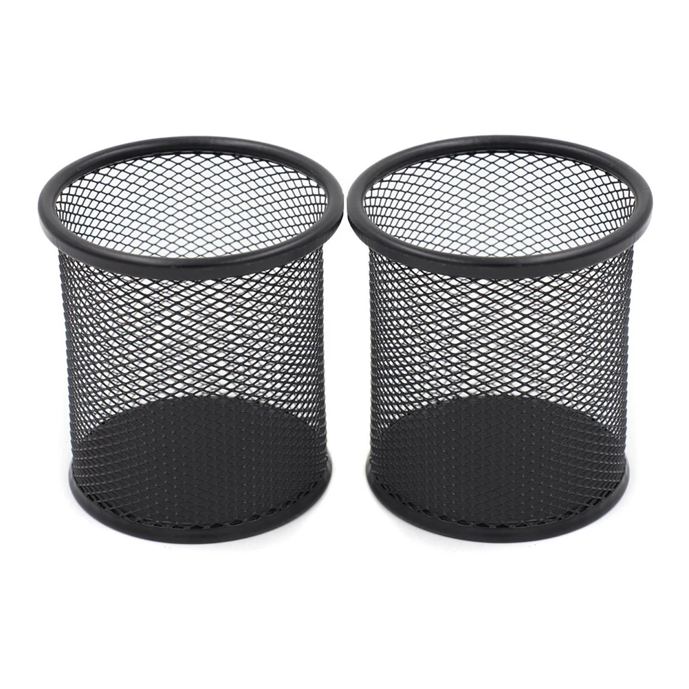 

2 Pcs Iron Pen Holder Round Mesh Metal Pencil Brush Pot Desk Office Stationery Organizer Storage Container Set