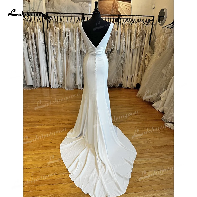 Semplici abiti da sposa a sirena per le donne Sexy scollo a v con spalle scoperte bottoni senza schienale abiti da sposa Sweep vestidos de novia robe