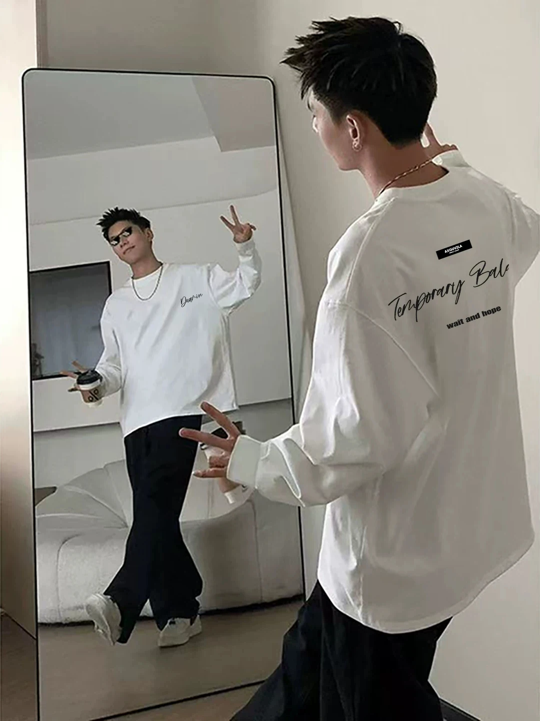 Camiseta de Manga Longa em Algodão Puro para Homens, Estilo Casual, Camiseta Básica para Camadas, Tratamento Anti-Amassado, S...