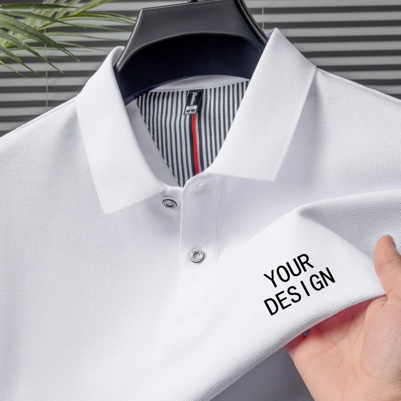 Custom Logo Men's Luxury 100% Cotton Polo Shirt, Breathable Casual Summer Tee with Trendy Embroidered Collar
