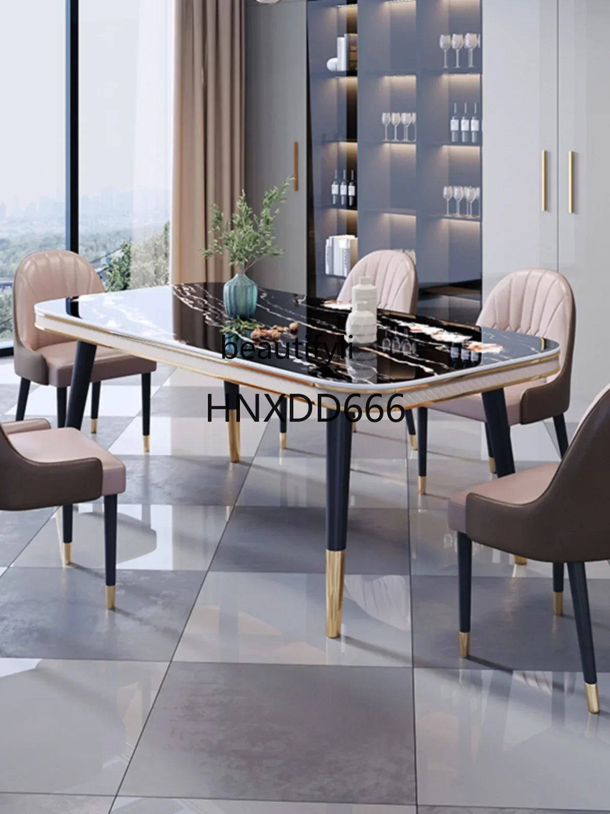 A13 الشمال ضوء لوحة حجرية فاخرة طاولات الطعام والكراسي مجموعة الحديثة بسيطة مستطيلة فيلا المنزل السماء المرصعة بالنجوم الأسود الطعام T