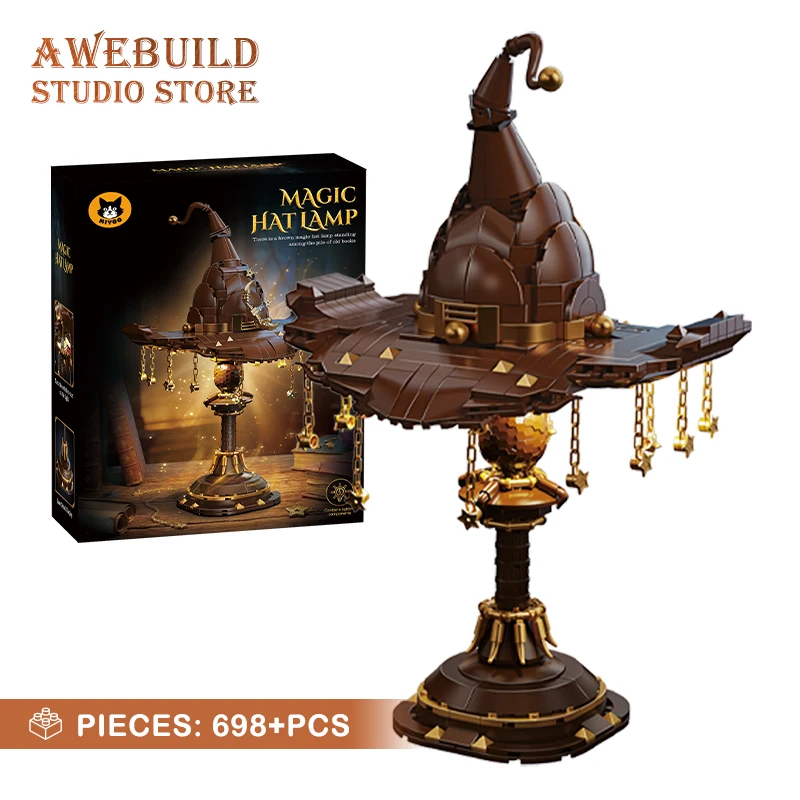 NEW Wizard Hat MOC Building Blocks Table Lamp 3D Model Creative Magic Cap Bricks Puzzle Toys With Light Home Decor Birthday Gift