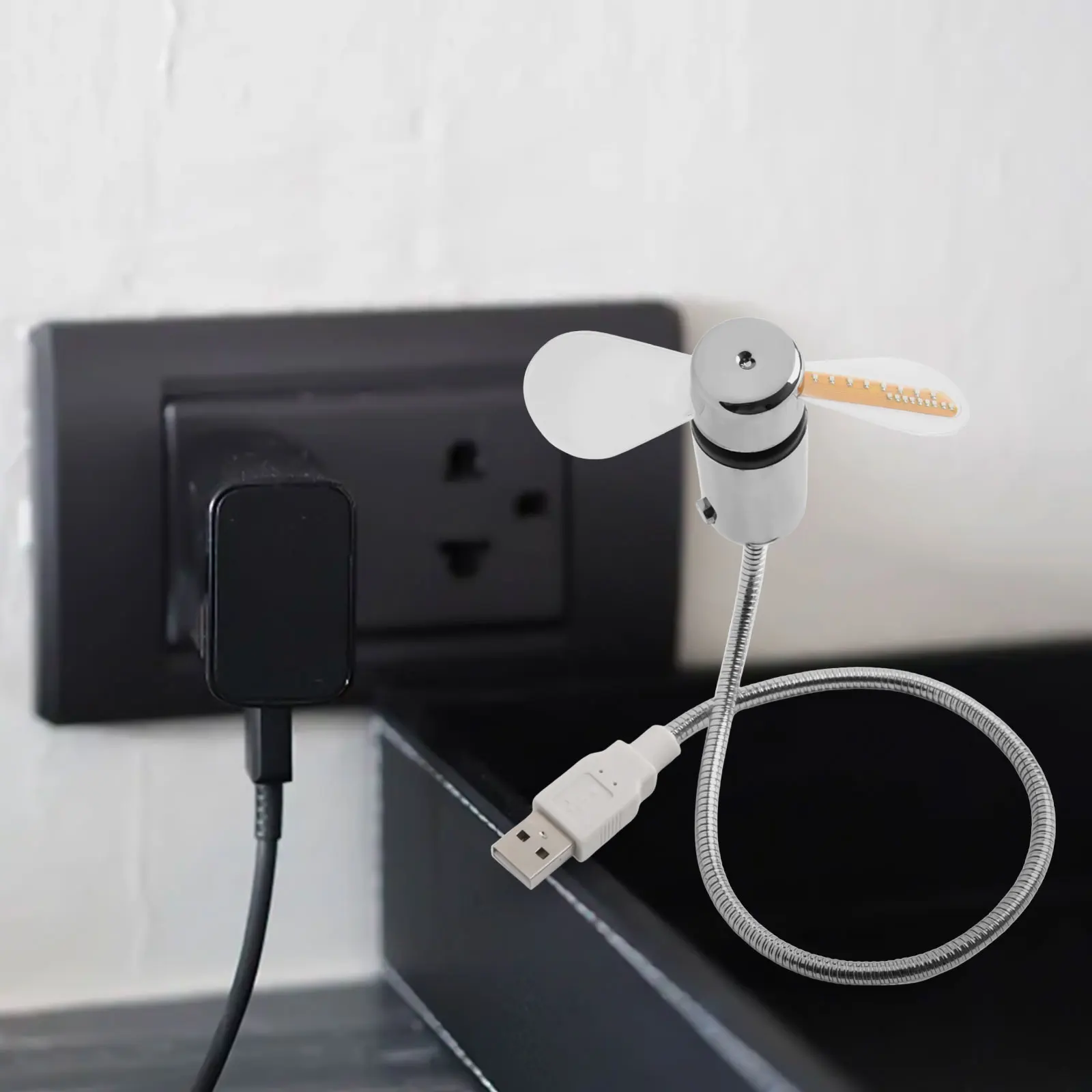 USB Clock Fan with Real Time Mechanical Display Flexible Metal Hose for Direction Adjustment and Low Noise Operation