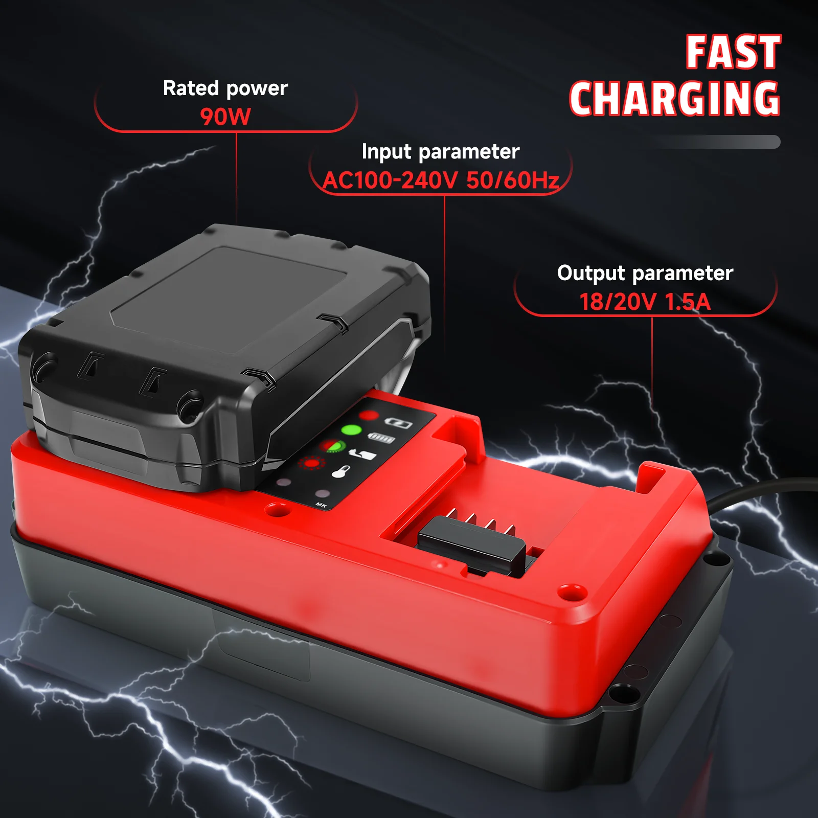 Rapid Battery Charger Replacement for Milwaukee 18V Lithium Battery Dual Port 90W Multi-Voltage Lithium-Ion Fast Charger
