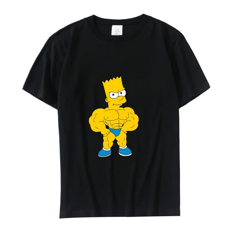 Funy Muscle Simpson Print T-shirts Cute Anime Cartoon Women T-shirt Cotton Women\'s Short Sleeve Crew Neck Casual Top for Summer