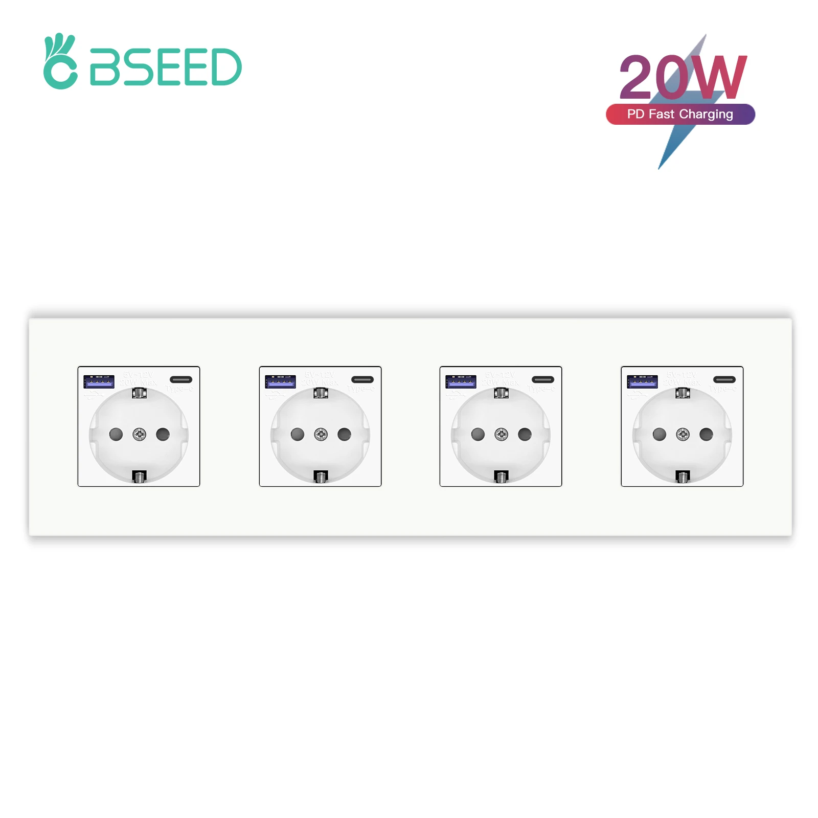 BSEED M1-Serie EU-Wandsteckdose, USB-Typ-C-Anschlusssteckdosen, doppelte Kunststoffrahmen-Steckdosen, dreifache Netzstecker, Kinderschutz, 16 A