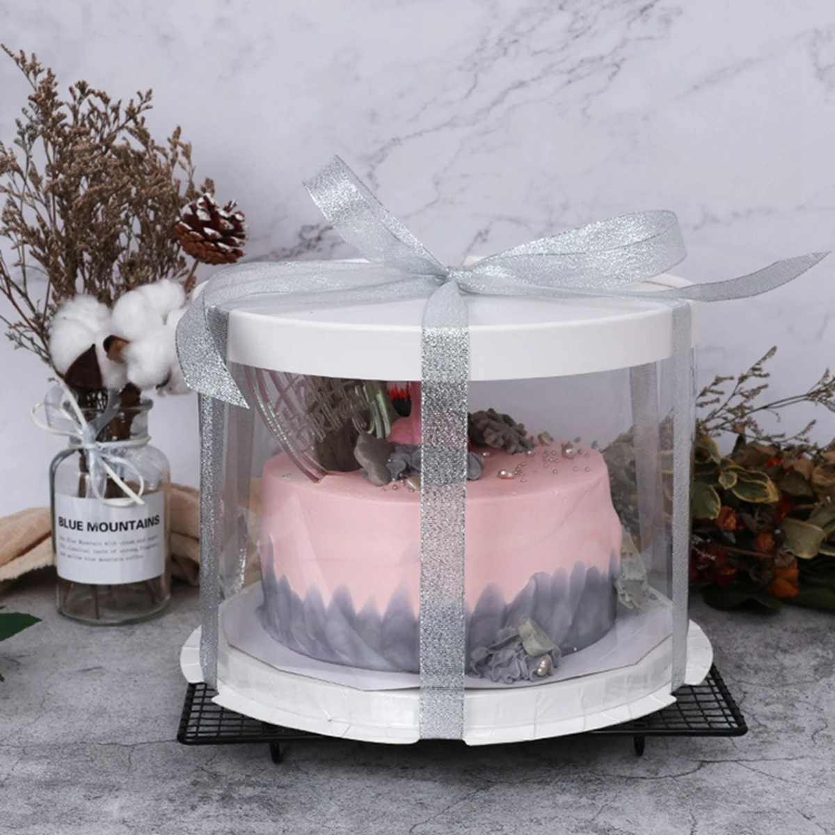 

8Inch White Double Layer Eco-Friendly Transparent Cake Box Packaging For Bakery Dessert Home Party Use Plastic Cake Box