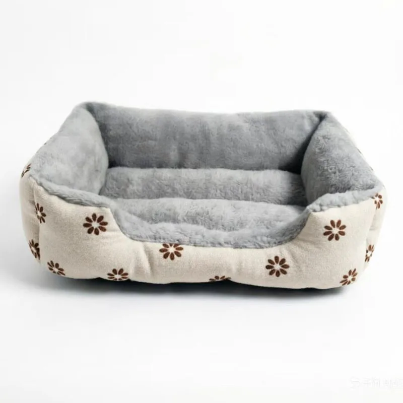 Cama para gatos y perros de felpa con estampado floral interior - imagen 4