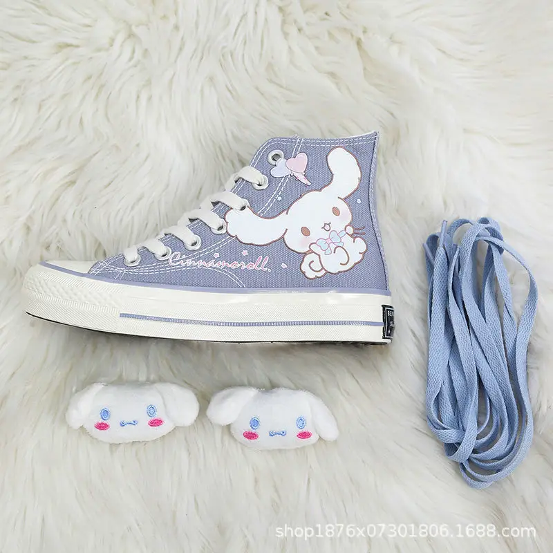 Sanrio Canvas Shoes Melodys Cinnamoroll Dog Casual Sneakers Student High Top Sports Shoes Boy Girl Woman Man Shoes Halloween