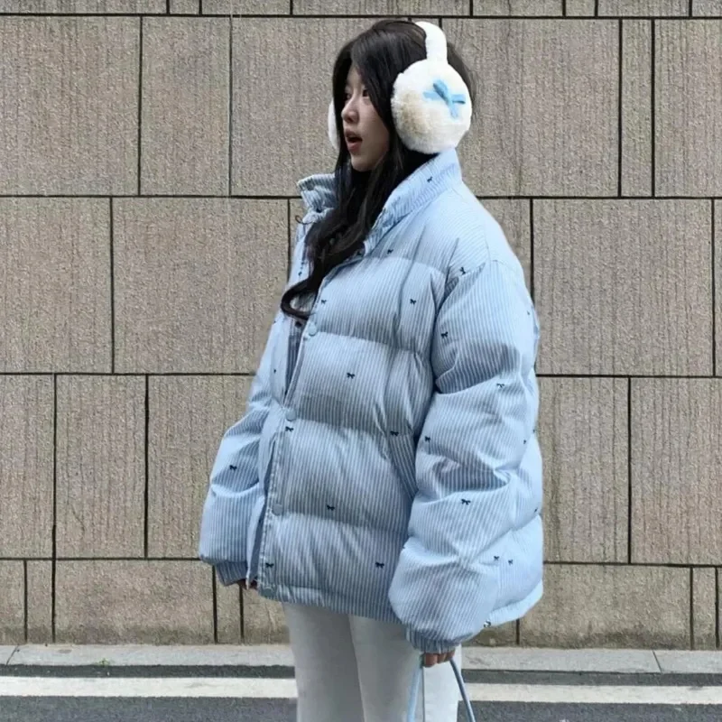 2025 冬肥厚綿コートジャケット女性のためのトレンディな多用途学生韓国スタイルルーズフィットパッド入りジャケット低身長