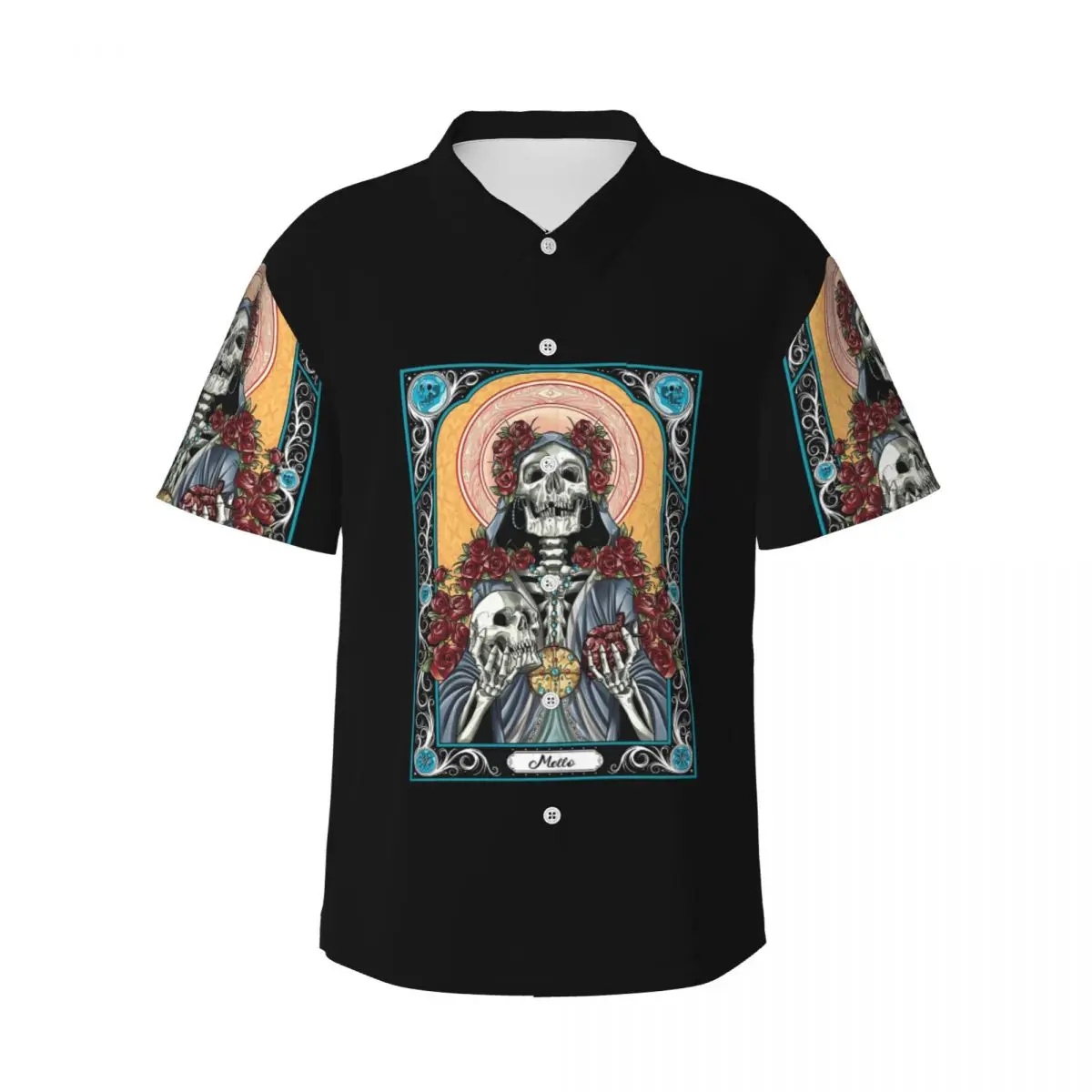 

Санта-Муэрте испанские мужские рубашки Гавайская рубашка с коротким рукавом модные топы на пуговицах для летнего пляжа