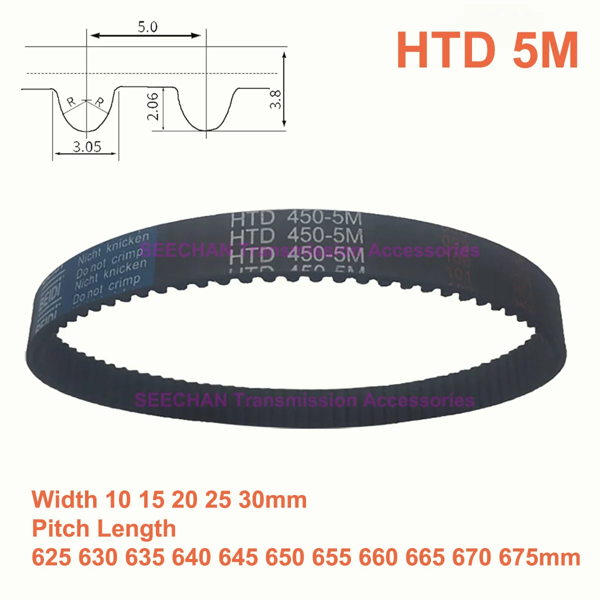 

HTD 5M Rubber Timing Belt Width 10 15 20 25 30mm Synchronous Belt Pitch Length 625 630 635 640 645 650 655 660 665 670 675mm