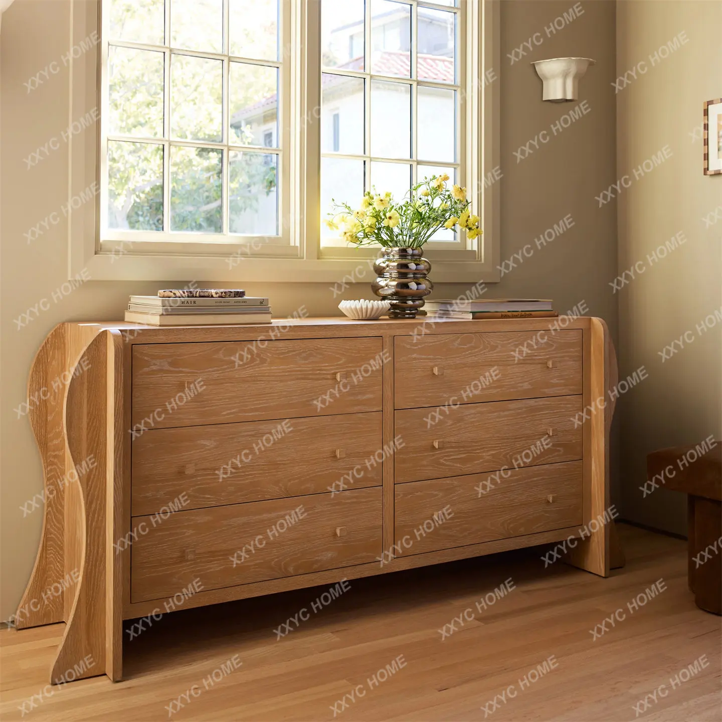 Solid wood retro model room, living room chest, simple wall locker, household bedroom bedside cabinet
