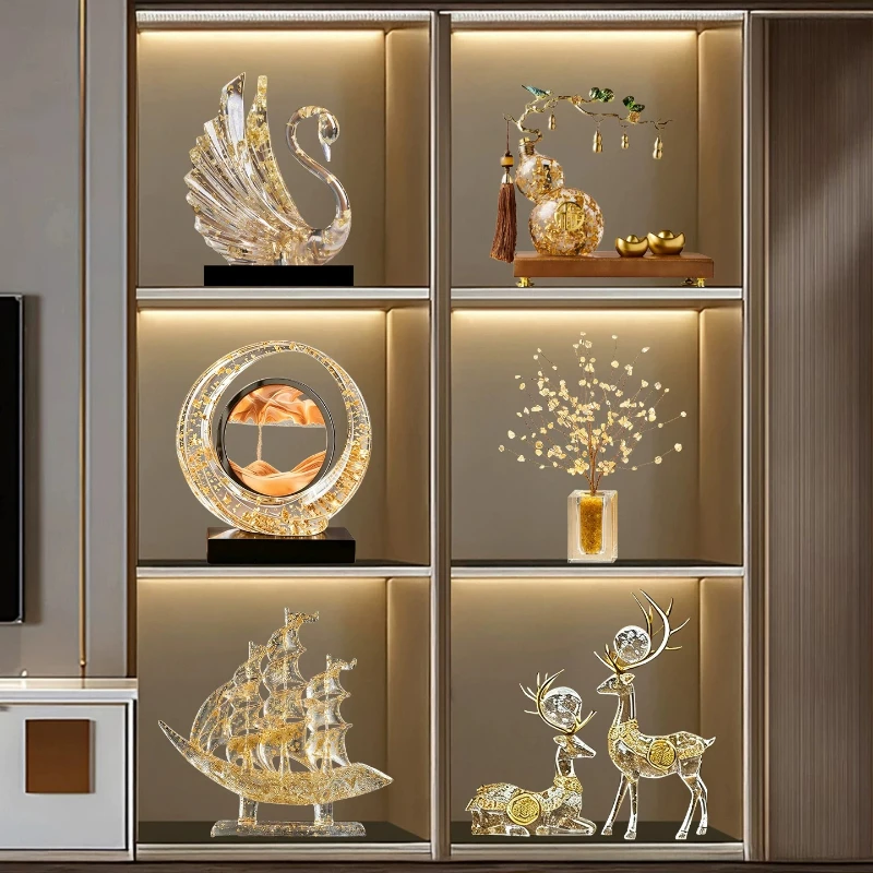 2026 Newest Wealth Flowing Sand Art Ornaments Premium Light Luxury Decor for Living Room Wine Cabinet TV Stand Office Home Decor