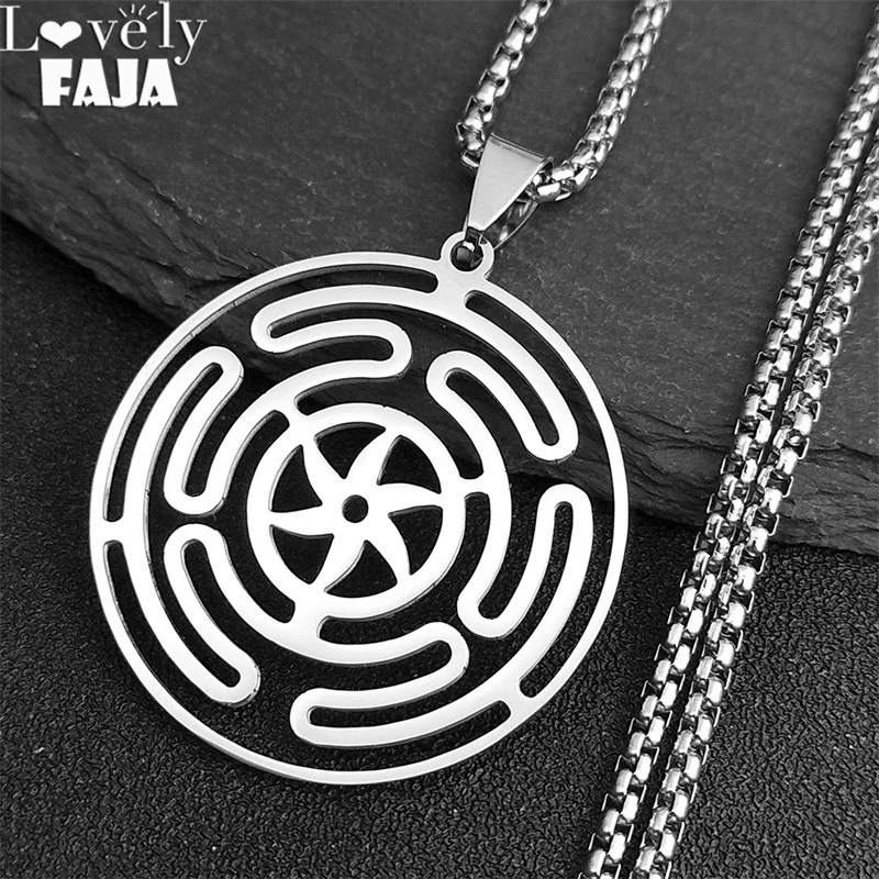 Hekate roda colar de aço inoxidável pingente strophalos hecate símbolo mágico logotipo charme pino colier femme jóias n3046s03