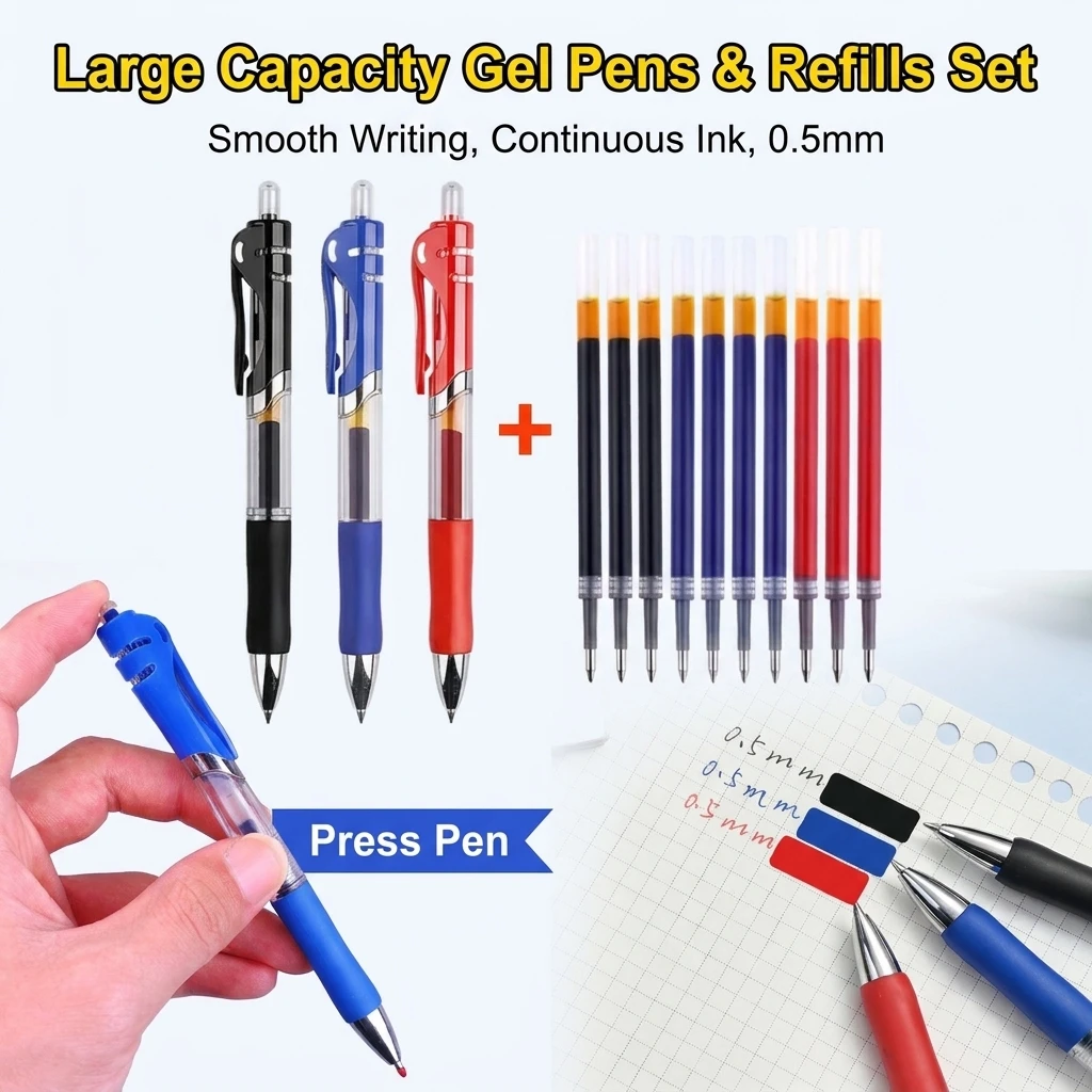 3-13 Pcs Retractable Gel Pen Set 0.5mm Large Capacity Quick Dry Ink Pens with Refills Fast Drying School Office Stationery
