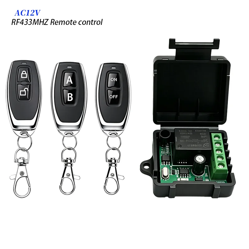 433MHz RF Remote Control Switch Set, DC 12V 10A Relay Receiver with 2-Channel Transmitter, Wireless Controller for Electromagnet