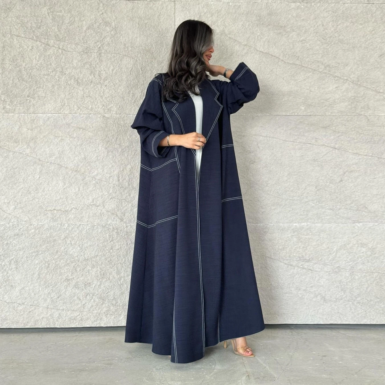

Faionable Tailored Cardigan Dr Middle East Patchwork Turn-down Collar Long Sve Maxi Dr Sli Slimming Robe